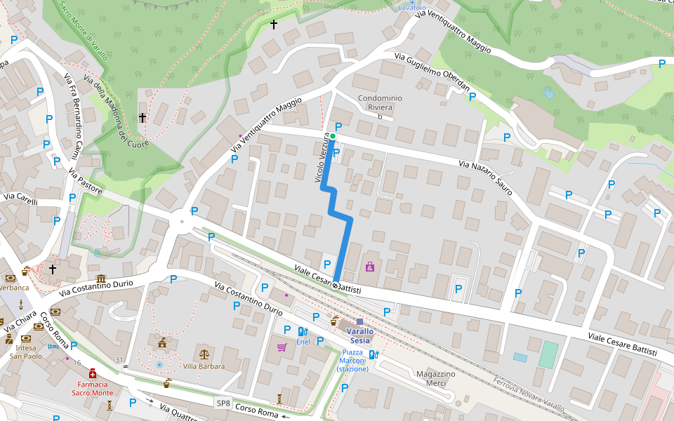 Vicolo Verzura walking route map in Varallo