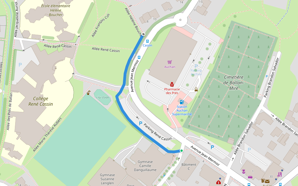 Avenue Jean Mermoz walking route map in Ballan-Miré