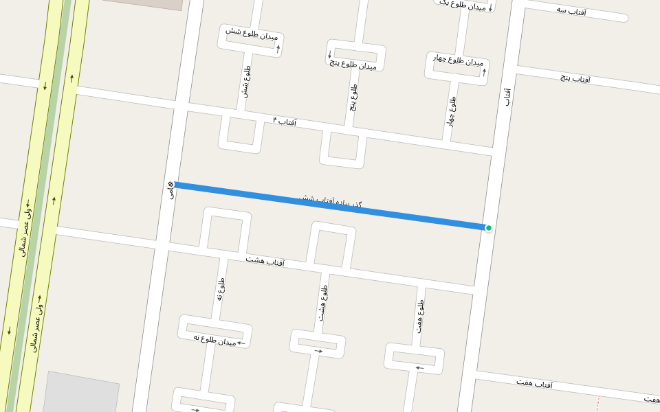 گذر پیاده آفتاب شش walking route map in Baharestan