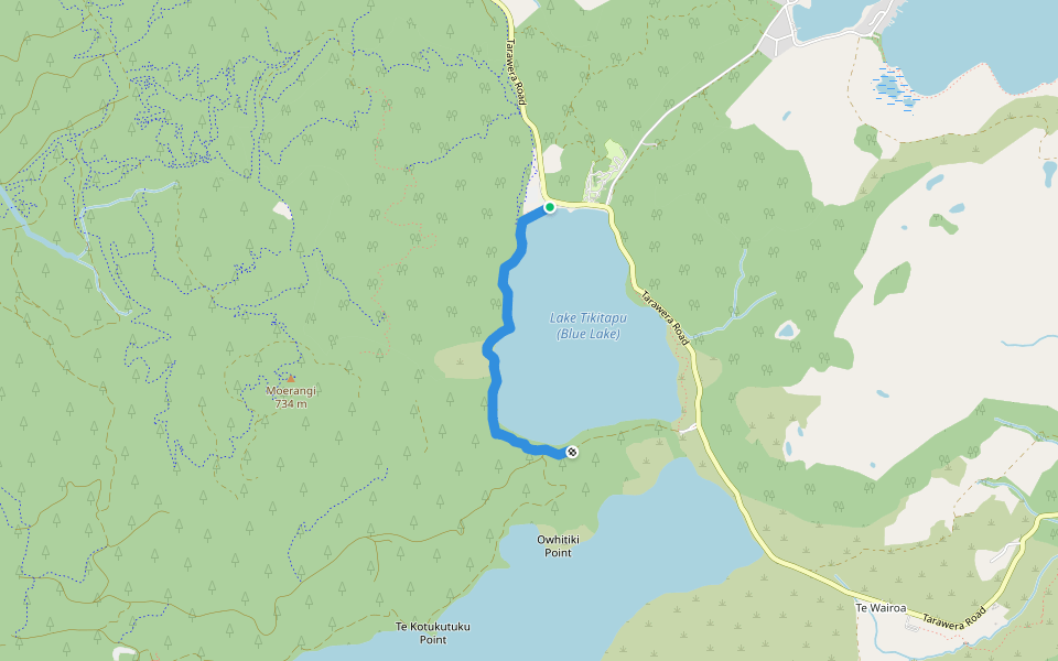 Lake Tikitapu Trail walking route map in Rotorua