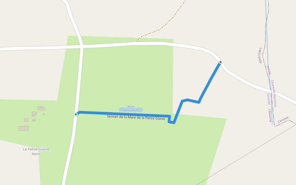 Sentier de la Mare de la Petite Glaive walking route map in Lapouyade