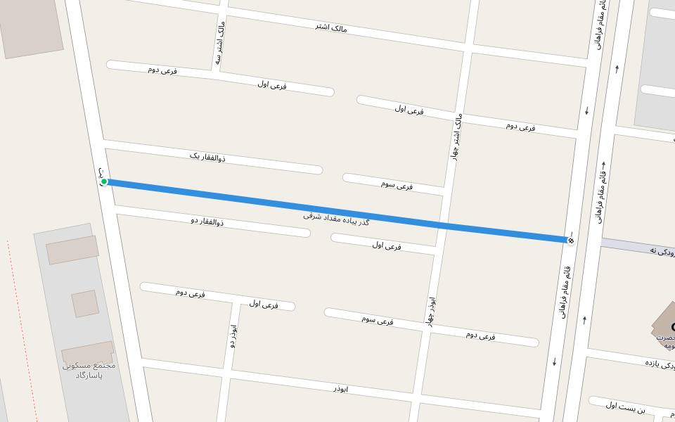 گذر پیاده مقداد شرقی walking route map in Baharestan