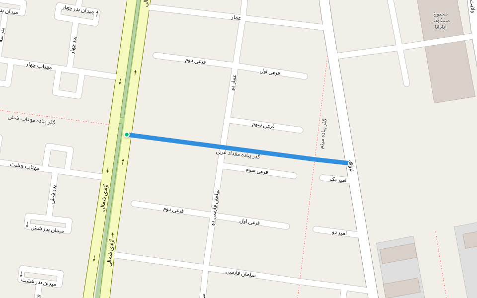 گذر پیاده مقداد غربی walking route map in Baharestan