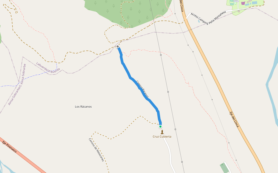 Camino Racanos walking route map in Labuerda