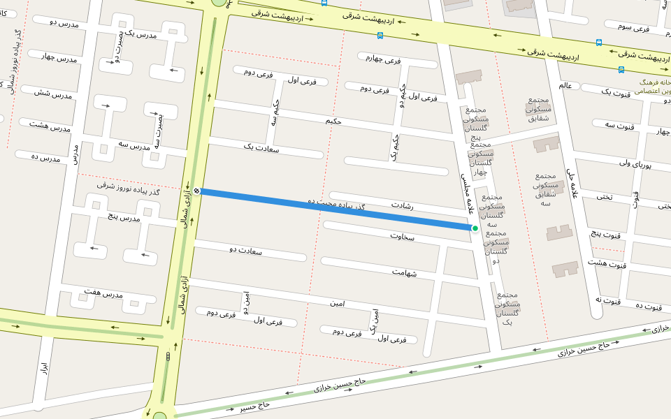 گذر پیاده محبت دو walking route map in Baharestan