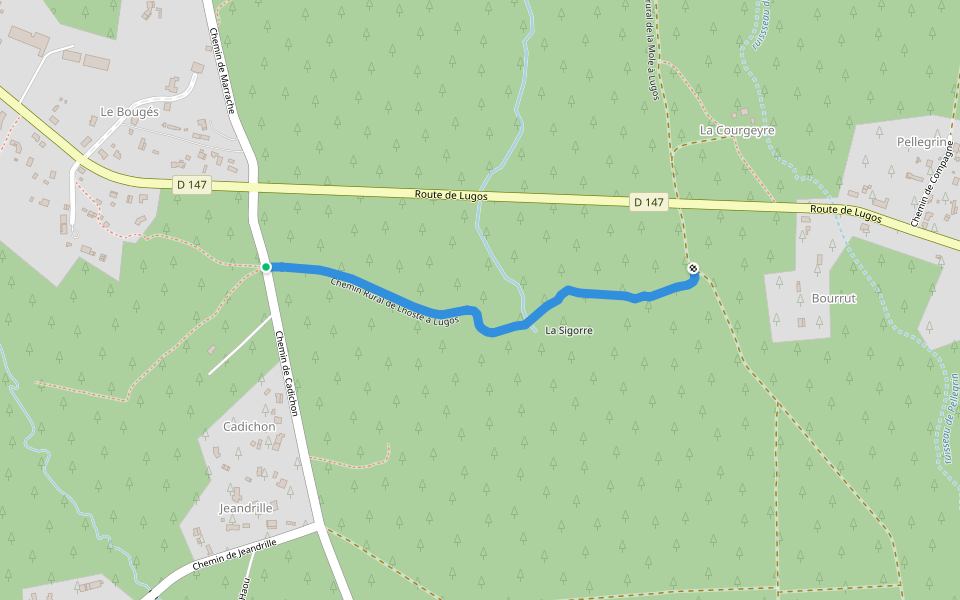 Chemin Rural de Lhoste à Lugos walking route map in Sanguinet