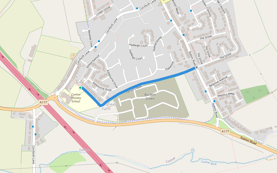 Parson's Walk walking route map in Coxhoe