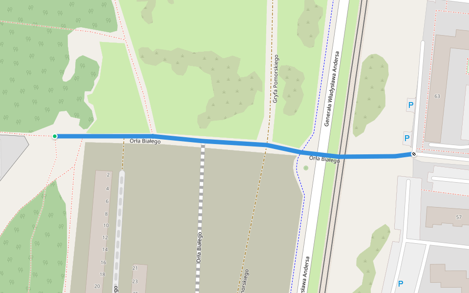 Orła Białego walking route map in Bydgoszcz