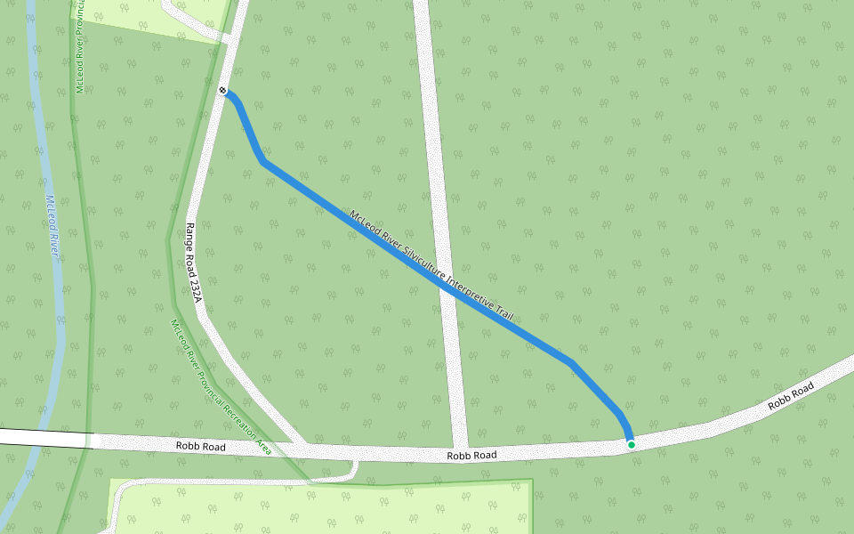 McLeod River Silviculture Interpretive Trail walking route map in Robb