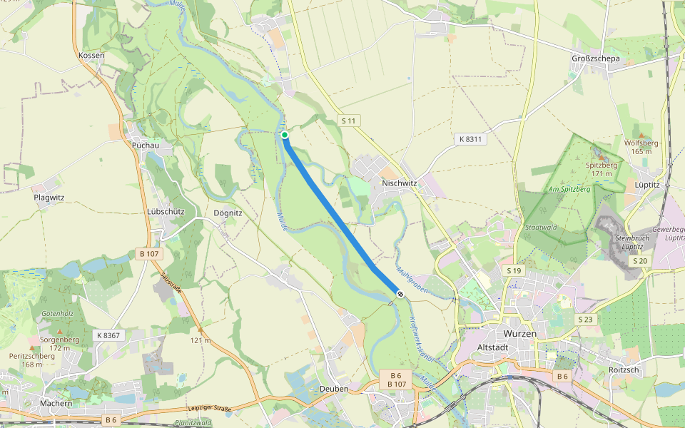Hochwasserschutzdeich Am Kraftwerkskanal Wurzen walking route map in Thallwitz