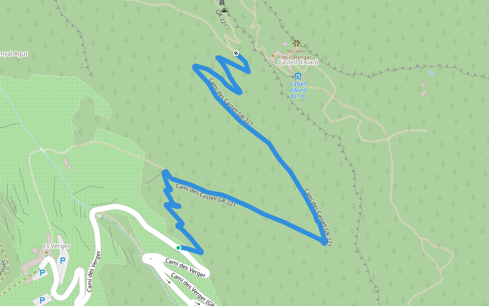 Camí des Castell GR-221 walking route map in Alaró