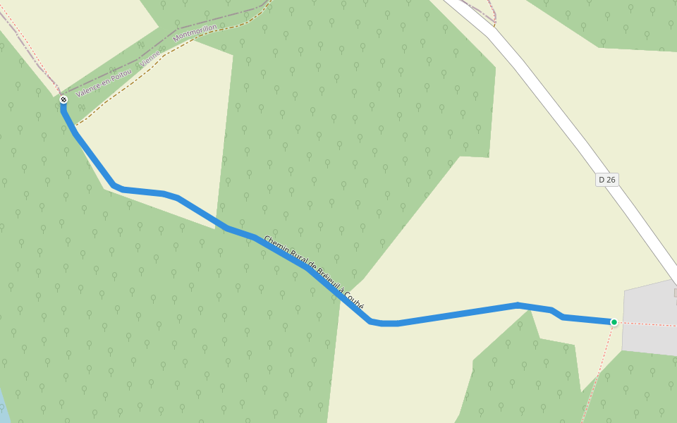 Chemin Rural de Bréjeuil à Couhé walking route map in Valence-en-Poitou