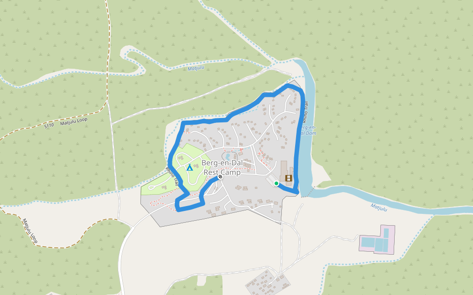 Rhino Trail walking route map in Kruger Park