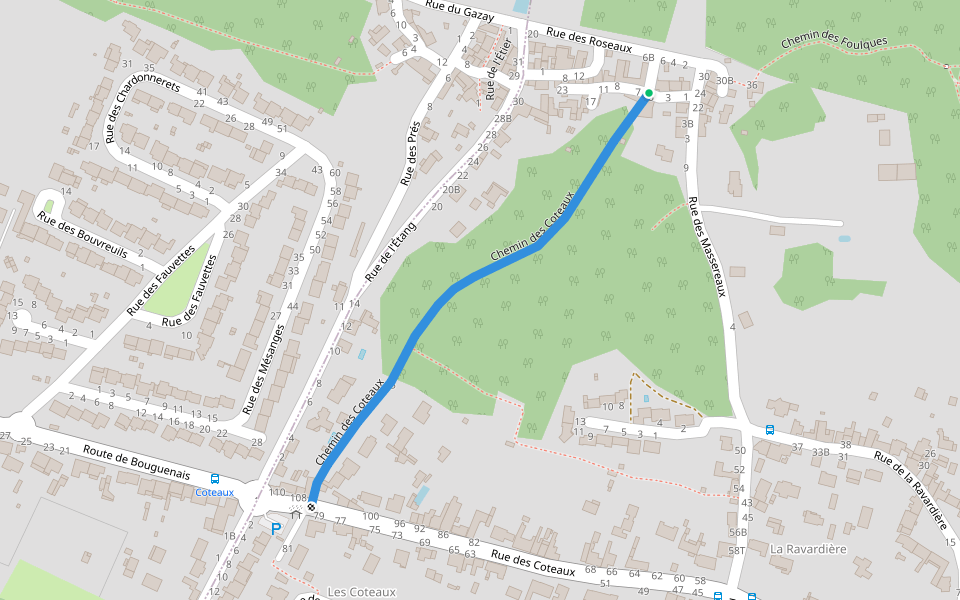 Chemin des Coteaux walking route map in Bouguenais