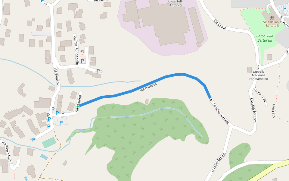 Via Barozza walking route map in Sala Al Barro