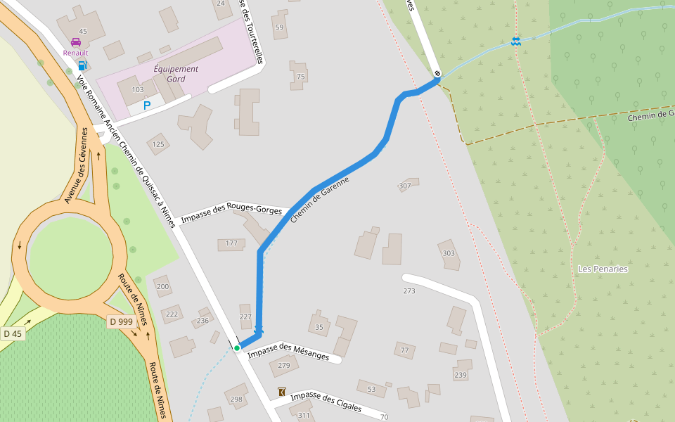 Chemin de Garenne walking route map in Quissac