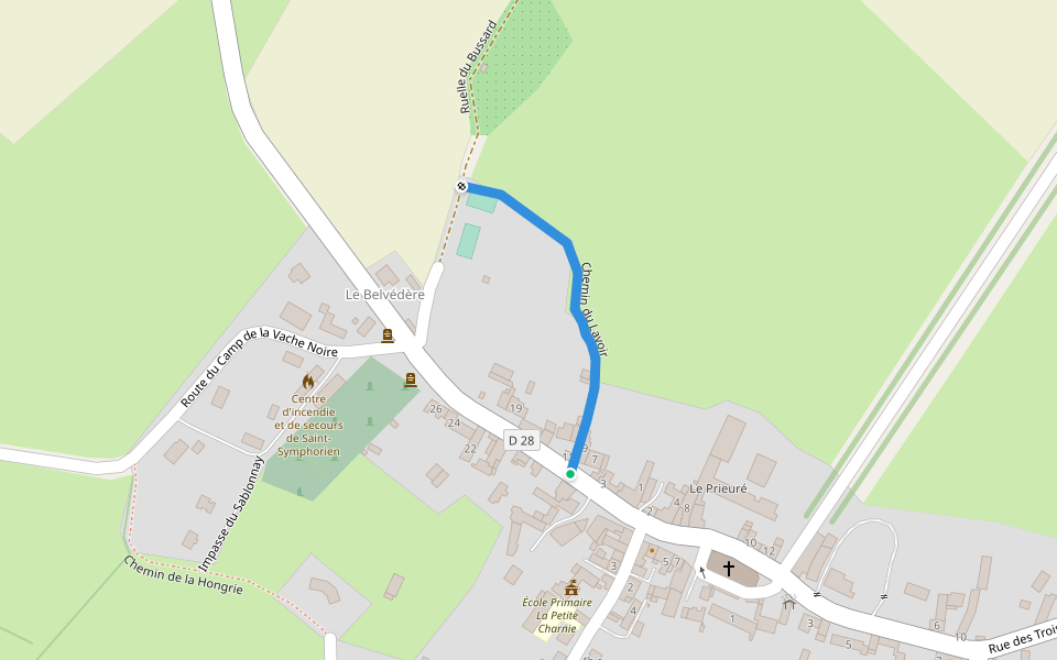 Chemin du Lavoir walking route map in Saint-Symphorien