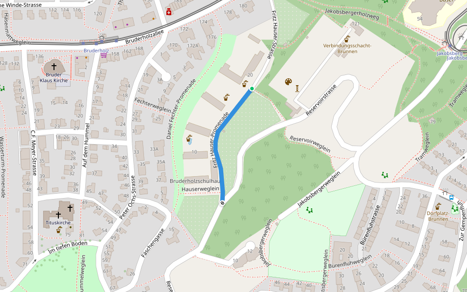 Fritz Hauser-Promenade walking route map in Basel