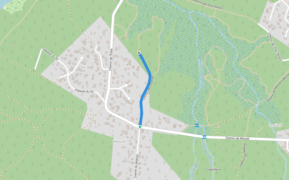Chemin des Champs walking route map in Sanguinet