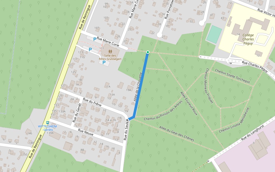 Allée de la Chouette walking route map in Wittelsheim