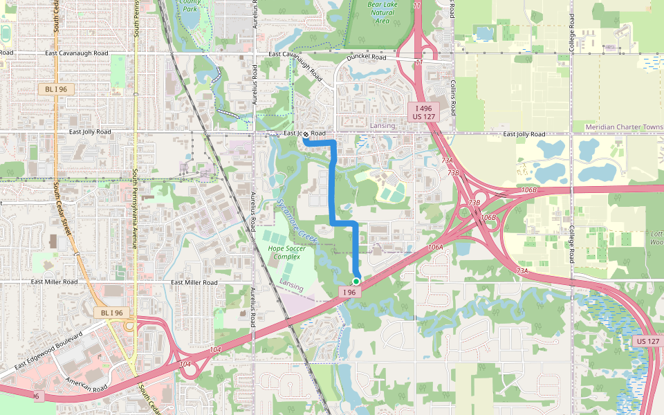 Sycamore Trail walking route map in Lansing