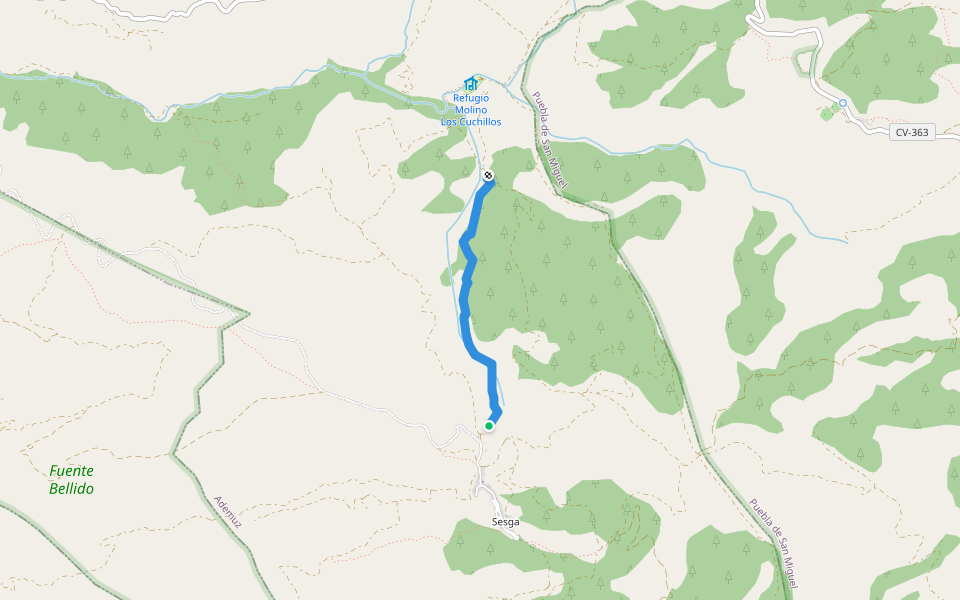 Camino a la Fuente del Enebro walking route map in Ademuz