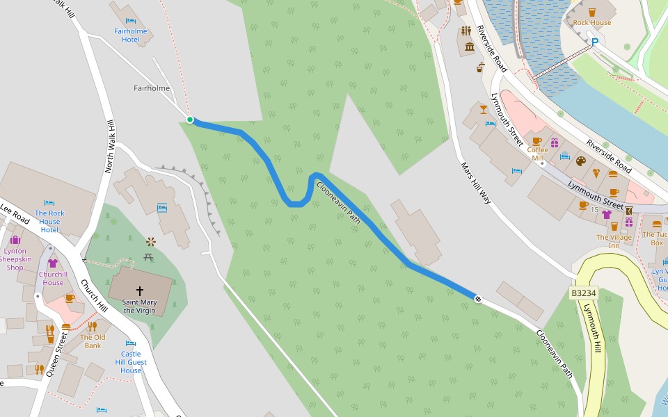 Clooneavin Path walking route map in Lynton