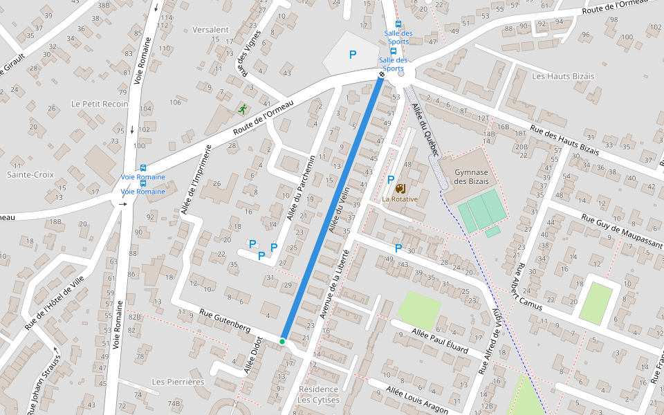 Allée du Velin walking route map in Buxerolles