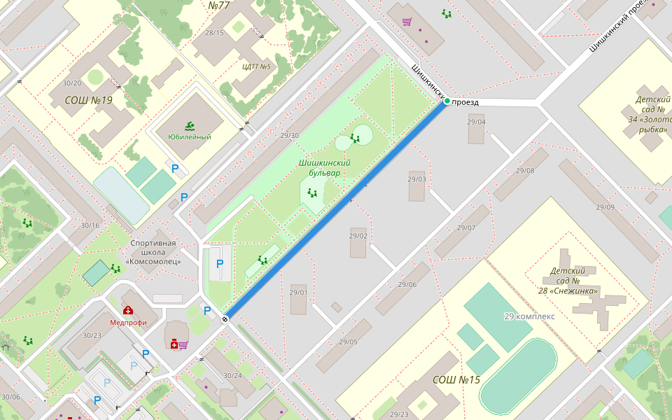 Шишкинский бульвар walking route map in Naberezhnye Chelny