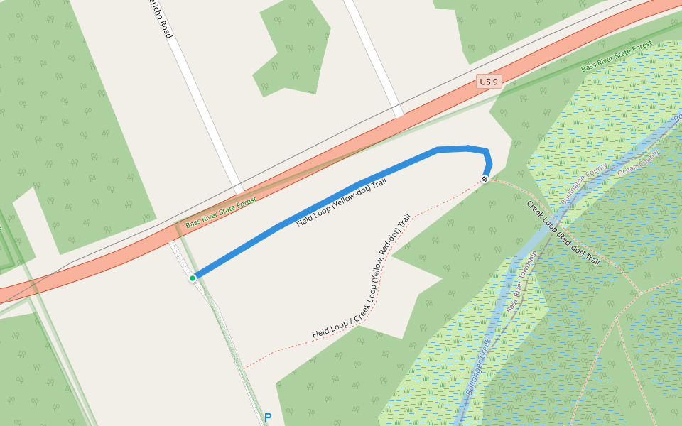 Field Loop (Yellow-dot) Trail walking route map in Tuckerton