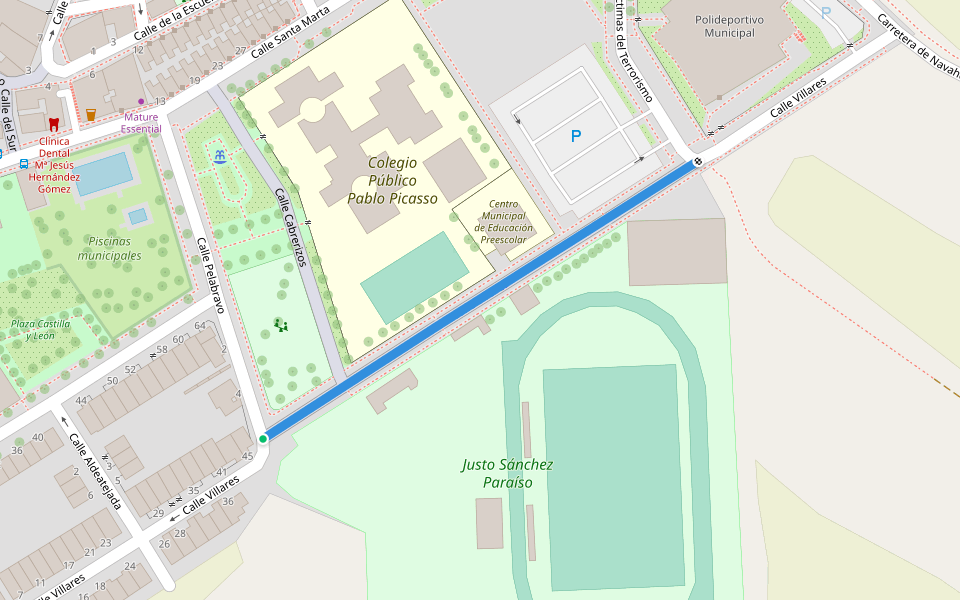 Calle Villares walking route map in Carbajosa de la Sagrada