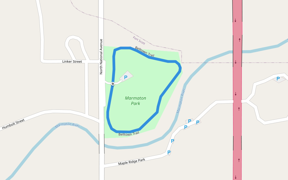 Belltown Trail walking route map in Fort Scott