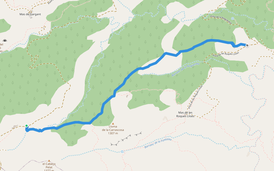 Camí de la Carrascosa walking route map in Xodos