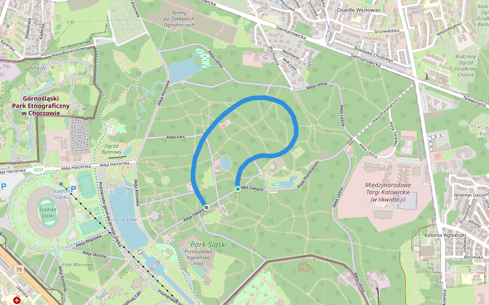 Aleja Muzyków walking route map in Chorzów