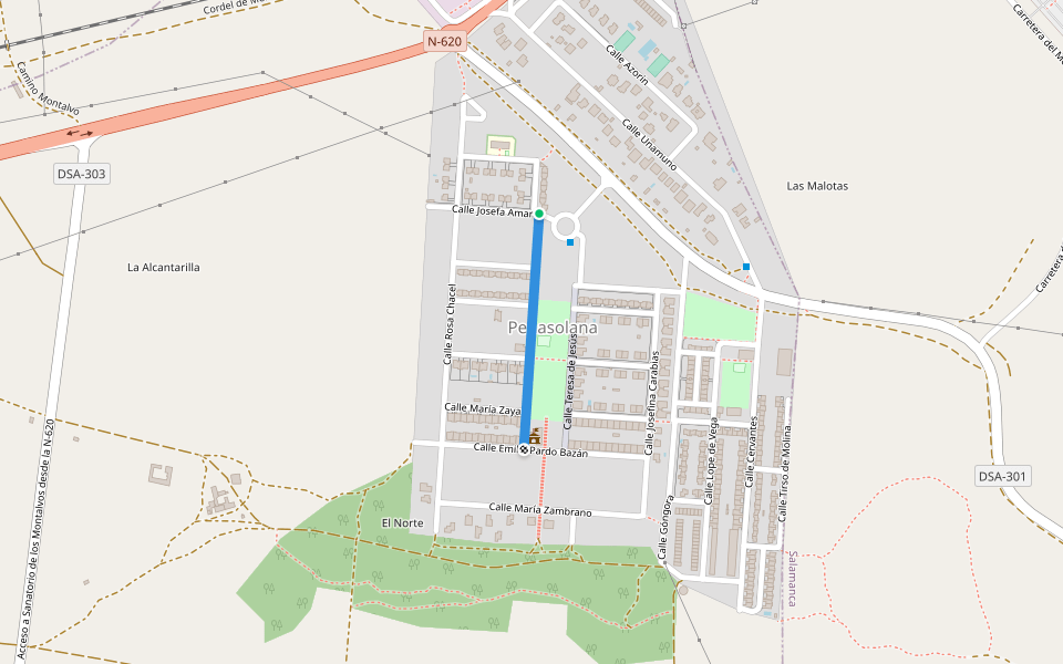 Calle Carmen Martín Gaite walking route map in Carrascal de Barregas