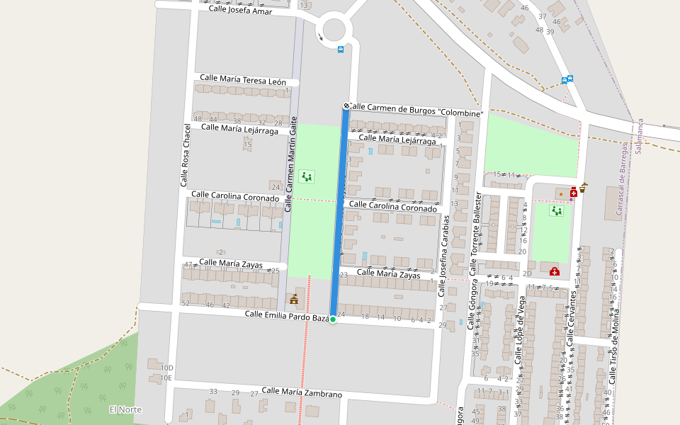 Calle Teresa de Jesús walking route map in Carrascal de Barregas