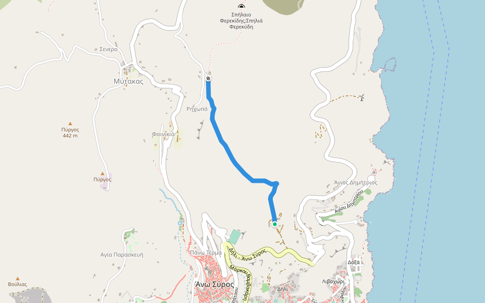 Μονή Πανάχραντος - Ρηχωπό walking route map in Ermoupoli
