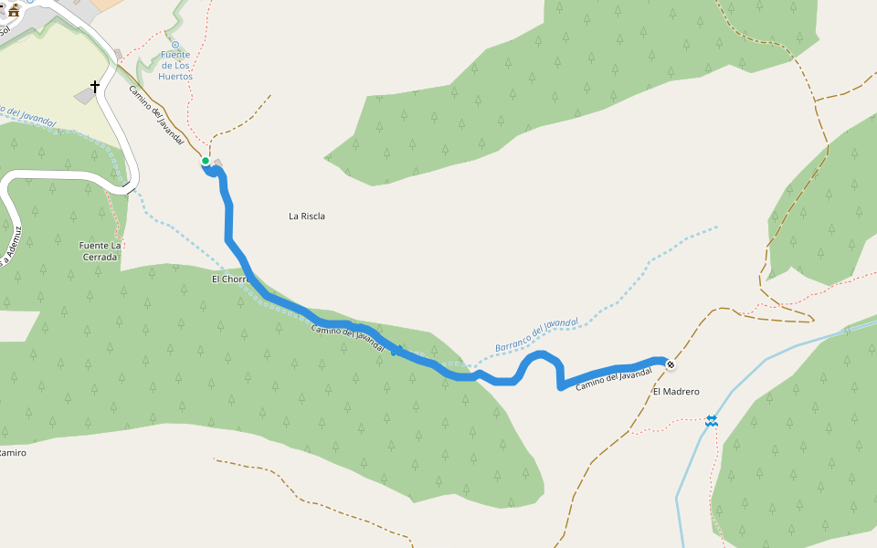 Camino del Javandal walking route map in Puebla de San Miguel