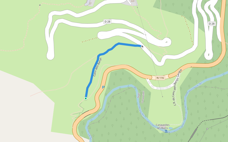 Camí dels Banys walking route map in Nyer