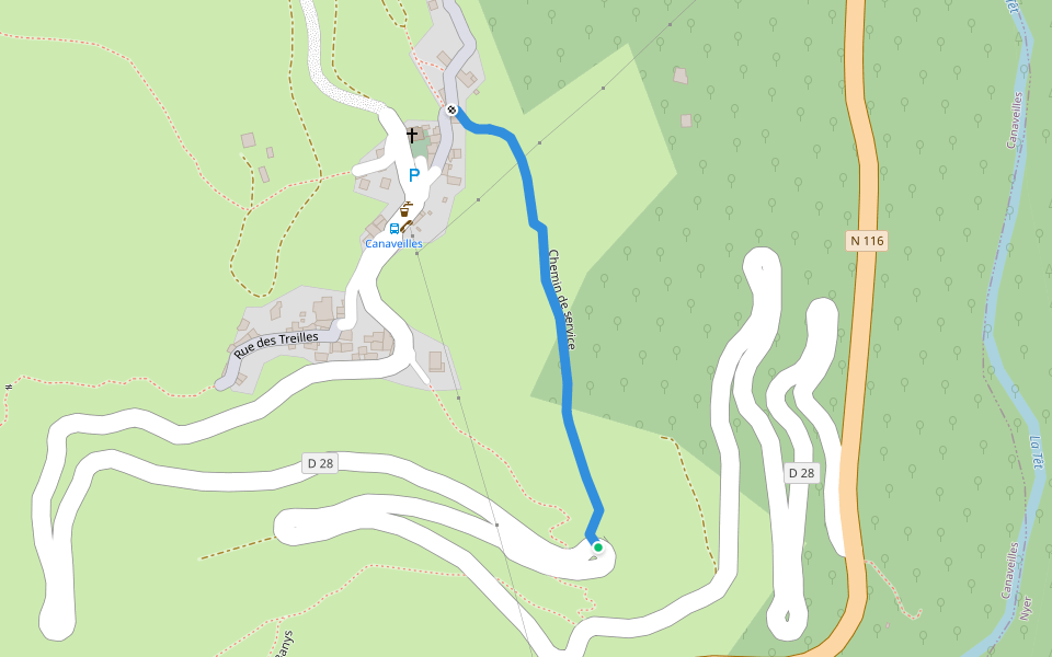 Chemin de service walking route map in Canaveilles