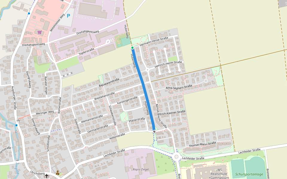 Hubenweg walking route map in Schwabmünchen