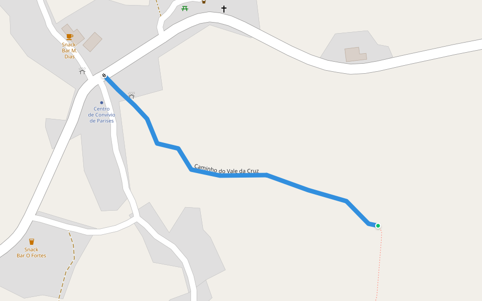 Caminho do Vale da Cruz walking route map in Cabanas