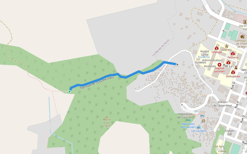 trail from Ri 13 to the cross walking route map in Petite Riviere