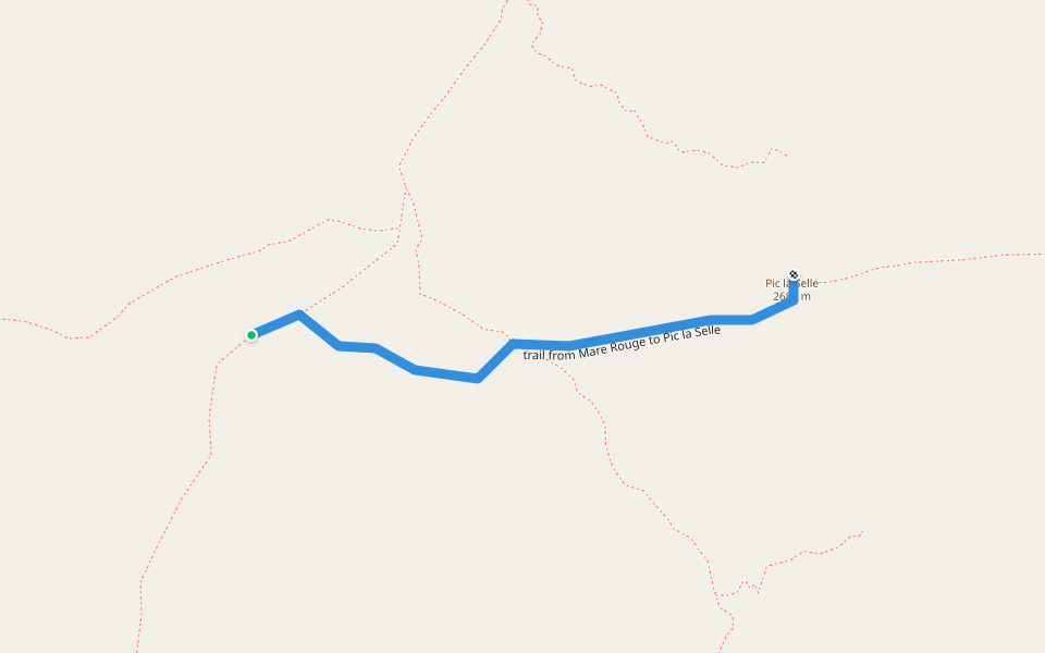 trail from Mare Rouge to Pic la Selle walking route map in Calalo