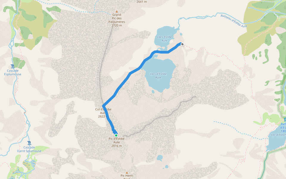 Sentier des Lacs d'Estibe Aute walking route map in Cauterets