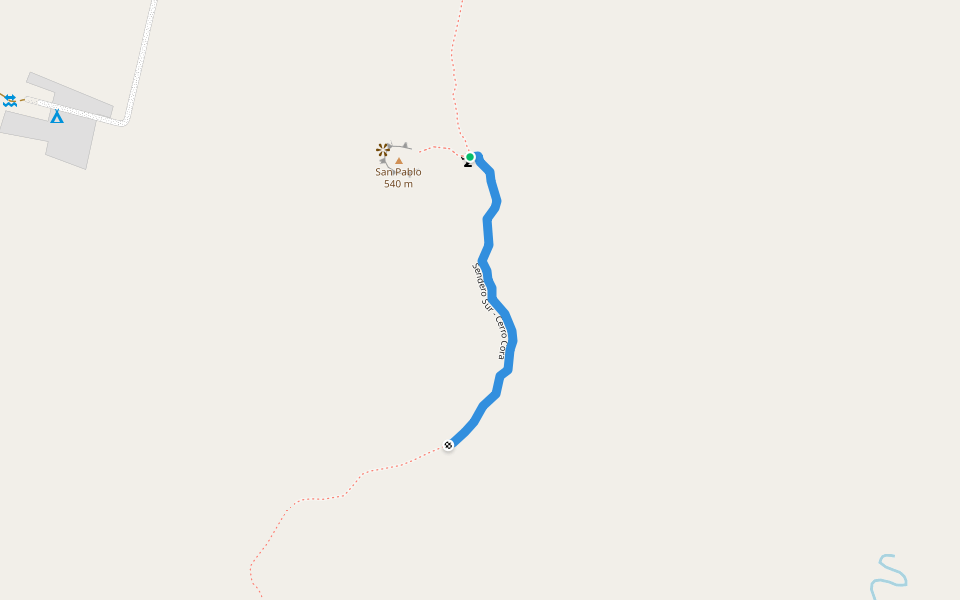 Sendero Sur - Cerro Cora walking route map in Cerro Cora