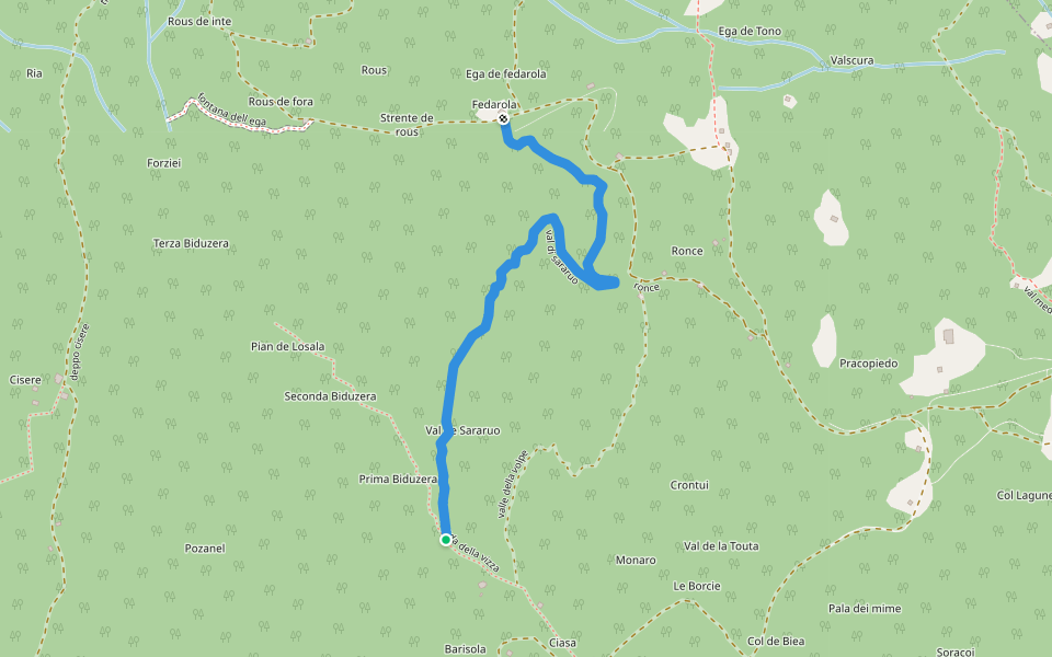 val di sararuo walking route map in Domegge di Cadore