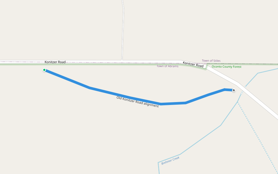 Old Konitzer Road alignment walking route map in Oconto Falls