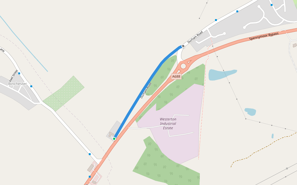 Durham Road walking route map in Binchester