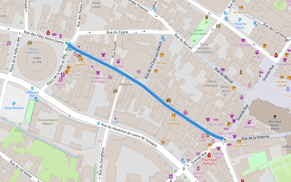 Rue aux Sieurs walking route map in Alençon